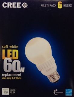 Cree 9.5 watt (60w) LED Light Bulb * 6 Pack *   Soft/warm White (2700k)    