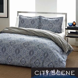 City Scene Milan Blue Cotton Reversible 3 piece Comforter Set City Scene Comforter Sets