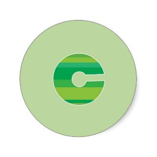 Green Striped Monogram   Letter C Round Stickers