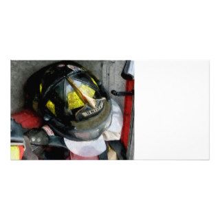 Fire Fighter's Helmet Closeup Custom Photo Card