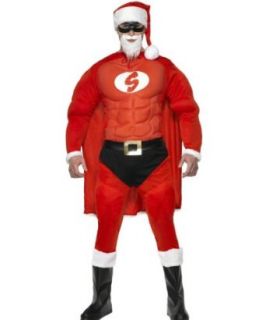 Smiffys Mens Funny Santa Claus Superhero Suit Christmas Costume Adult Sized Costumes Clothing