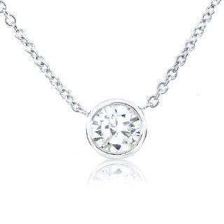 1 1/8 Carat TW Round Brilliant Bezel Diamond Necklace in 14k White Gold (Certified) Diamond Me Jewelry