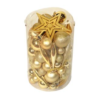 Gold 100 piece Christmas Ornamnet Kit Seasonal Decor