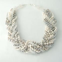 Striking Freshwater Pearl Crystal Weave Necklace (Thailand) Necklaces