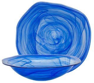 Indigo Blue Swirled Small Glass Lip Bowl , 12"Dx3"H Kitchen & Dining