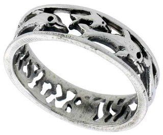 Sterling Silver Polished Multi Dolphin Wedding Band Ring 1/4 inch wide, sizes 6   10 Jewelry