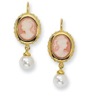 Sterling Silver Gold plated Glass Pearl/Cameo/CZ Leverback Earrings Dangle Earrings Jewelry