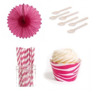 Dress My Cupcake DMC433009 Dessert Table Party Kit with Pinwheel Fans and Mini Wrappers, Wild Hot Pink Zebra Print Kitchen & Dining