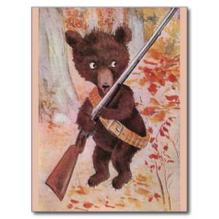 Teddy Bear Goes Hunting in the Woods Postcard