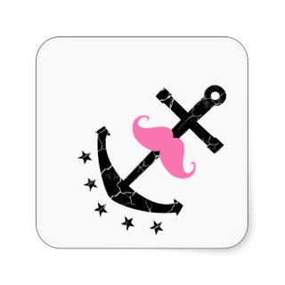 Trendy Black Nautical  Anchor Funny Pink Mustache Sticker