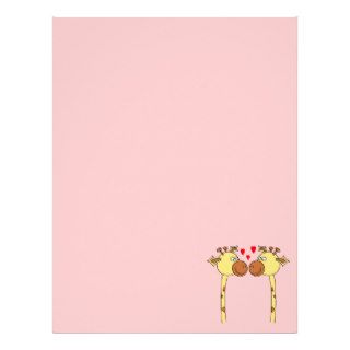 Two Giraffes with Red Love Hearts. Cartoon Letterhead