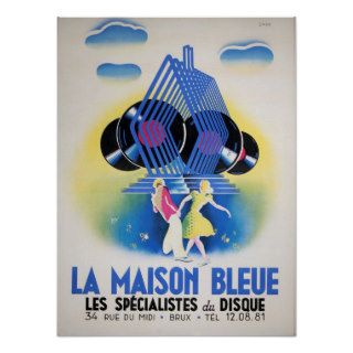 Vintage French Advertising Poster, Records