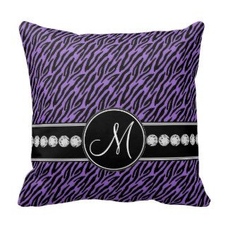 Purple Black Zebra Stripes Monogram Throw Pillow