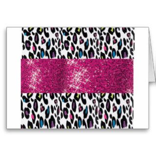 Personalized SPARKLE Pink and Cheetah Background Greeting Card