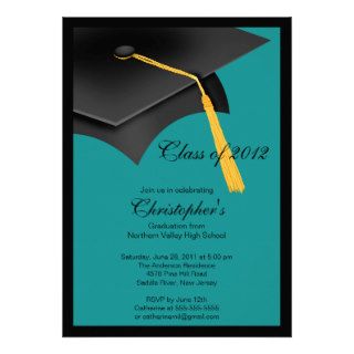 Black Blue Grad Cap Graduation Party Invitation