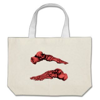 Side view of bones of the feet   red tote bag