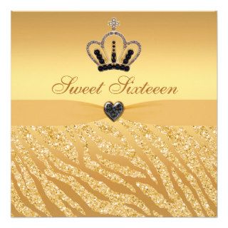 Sweet 16 Princess Crown, Heart & Zebra Glitter Personalized Announcement
