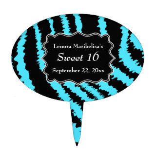 Sweet 16 Black and Turquoise Zebra Pattern Cake Toppers