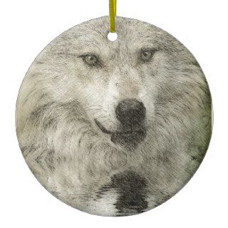 Grey Wolf Pencil Sketch Wildlife Art Gift Christmas Tree Ornaments