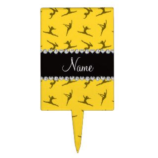 Personalized name yellow gymnastics pattern cake pick