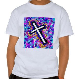 Vibrant Stained Glass Cross. Tee Shirt