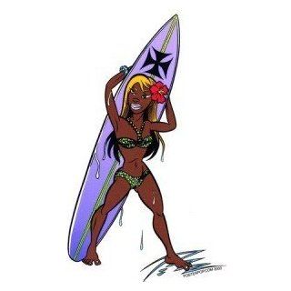 Pizz Hawaii girl surfboard STICKER low brow hawaiin surfer 
