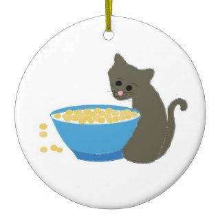 Cute Cat Beside A Blue Food Dish Ornament