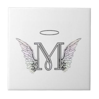 Letter M Initial Monogram with Angel Wings & Halo Tiles