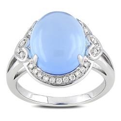 Miadora 14k White Gold Blue Chalcedony and 1/6ct TDW Diamond Ring (H I, SI1 SI2) Miadora Gemstone Rings