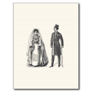 Vintage Bride and Groom Reply Postcard