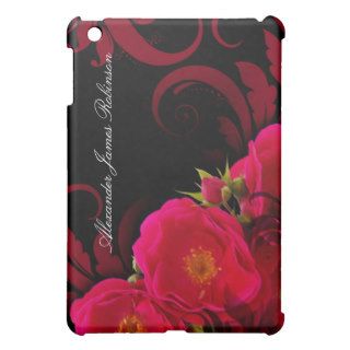 Fuchsia and Black Garden Rose with Swirl iPad Mini Cover