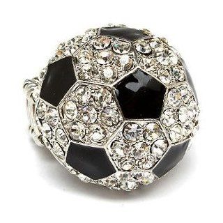 Ladies Stretch Rhinestone Soccer Ring Jewelry