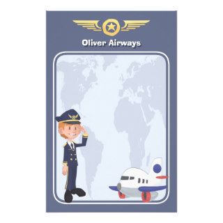 Create Your Own Cartoon Airline Pilot Customized Stationery