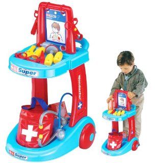 Big Dragonfly High Quality Happy Babies Pretend and Play Doctor Medical Care Trolley Kits for Kids Childrenfs Cool Educational Toys Exquisite Gift Box Package Red/Blue Toys & Games