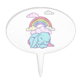 Kawaii Cute Cartoon Bunny Rabbit Rainbow Cake Toppers