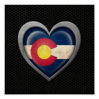 Colorado Heart Flag Steel Mesh Effect Posters