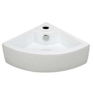 Elanti Wall Mounted Corner Bathroom Sink in White EC9808