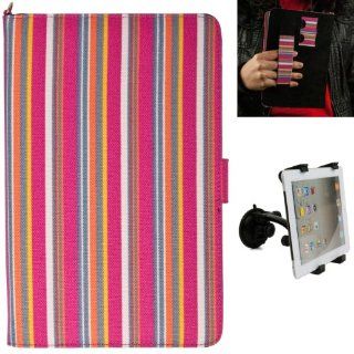 (Candy Colorful Stripes) Dauphine Edition Protective Book Style Canvas Carrying Case for Visual Land Prestige 7 Internet Tablet (ME 107 8GB) + Universal Adjustable Windshield Mount for 7 10 inch Tablets Computers & Accessories