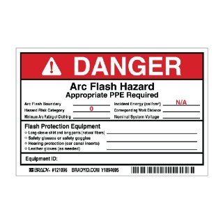 Brady 121096 Vinyl Preprinted Arc Flash Labels, Black and Red on White, 4" Height x 6" Width, Legend "Danger Arc Flash Hazard Appropriate Ppe Required Flash Protection Boundary____ Flash Hazard Category 0" (5 Labels per Package) Indust