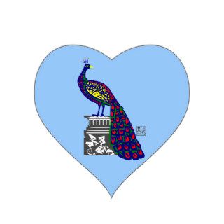Peacock on Pedestal Vibrant Geometric Pixel Art Heart Stickers