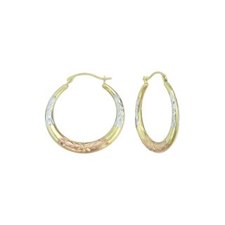14K Tri Tone Gold Diamond Cut Round Hoop Earrings, Womens