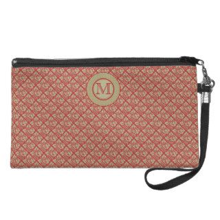 Mint and Red Monogram Tree of Life Pattern Wristlet