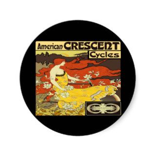 American Crescent Cycles ~ Vintage Bicycle Ad Round Stickers