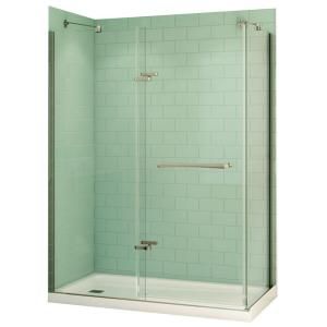 MAAX Reveal 32 in. x 60 in. x 74.5 in. Corner Shower Kit in Chrome with Clear Glass with Base in White  Left Drain 106100 000 001 100