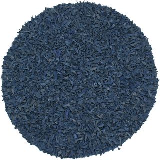 Hand Tied Pelle Blue Leather Shag Rug 6 X 6