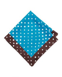 Handmade Dotted Pocket Square, Chocolate/Royal Blue