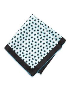 Geometric Dot Print Silk Pocket Square, Black/Teal