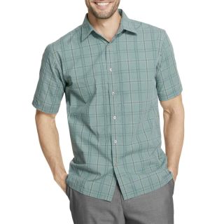 Van Heusen Short Sleeve Textured Plaid Shirt, Green, Mens