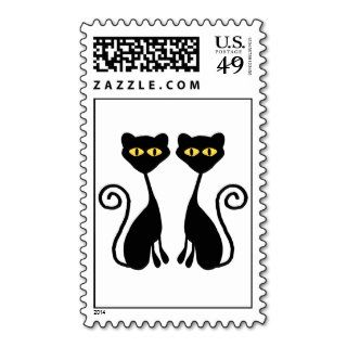 Yellow Eyed Cats Silhouette Postage Stamps