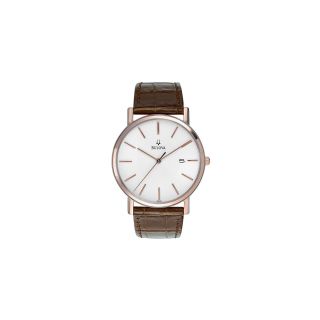 Bulova Mens Rose Gold Accent Leather Strap Watch